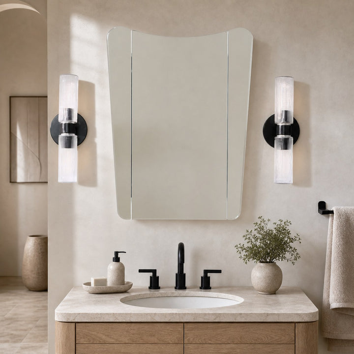 Rivora Fluted Glass Double Short Sconce - Indoor Outdoor Wall Light Elegance