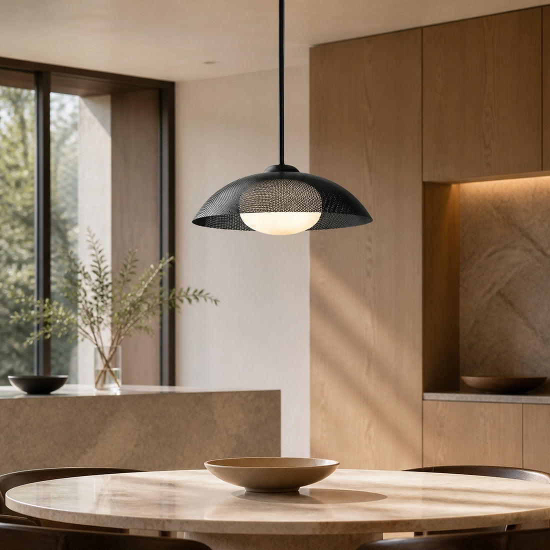 Elorina Pendant Light - Perforated Metal Shade, Champagne Bronze