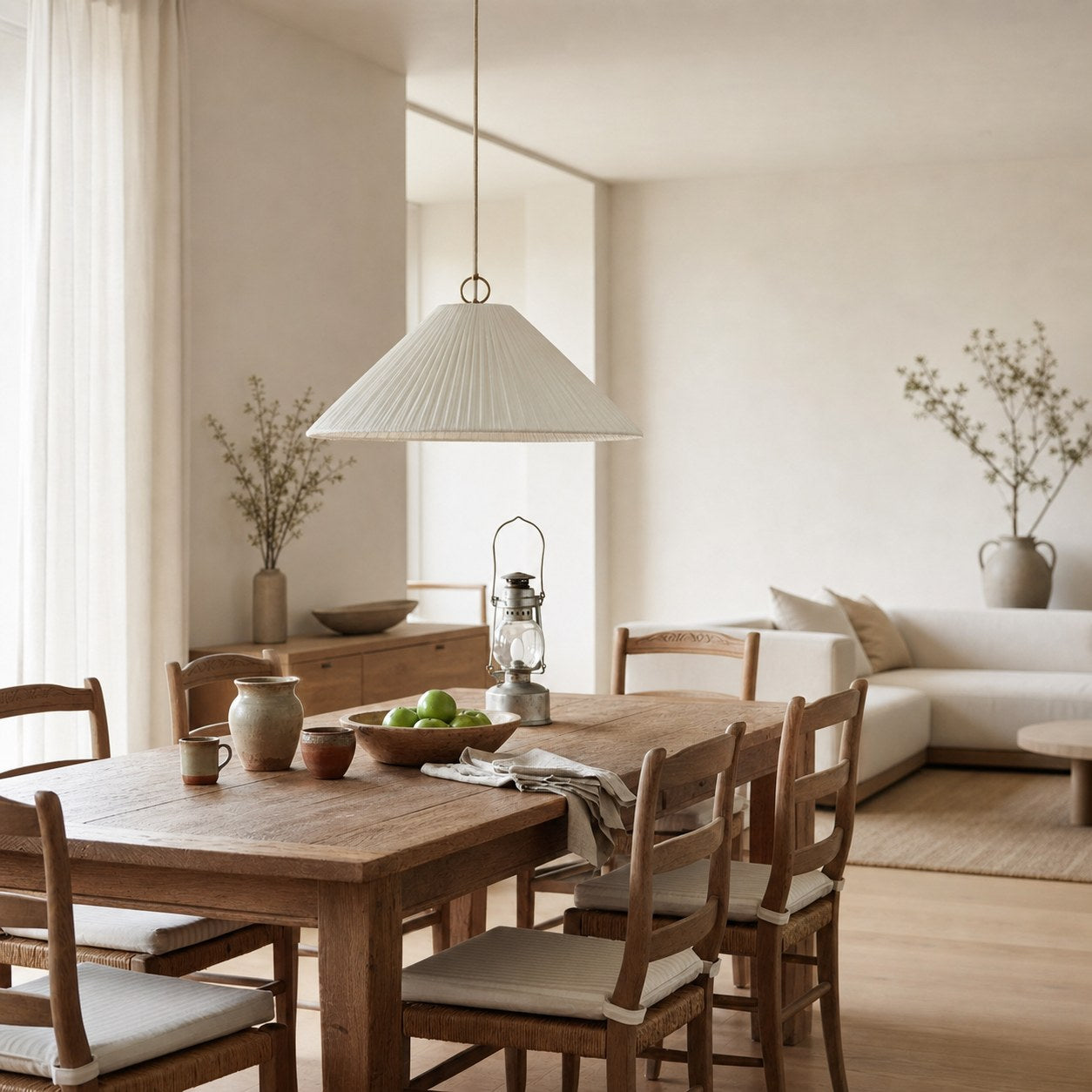 Lindi - aged brass and linen oversized scalloped pendant