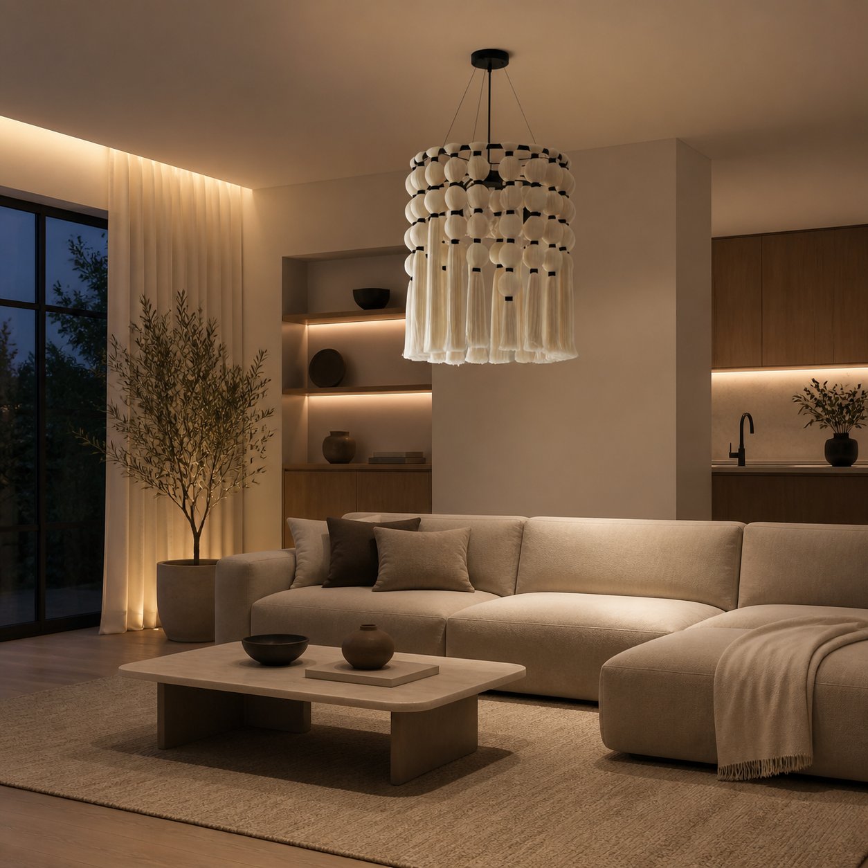 Modulune Modern Elegant Handmade Chandelier with White Cotton Fringe for Living Room