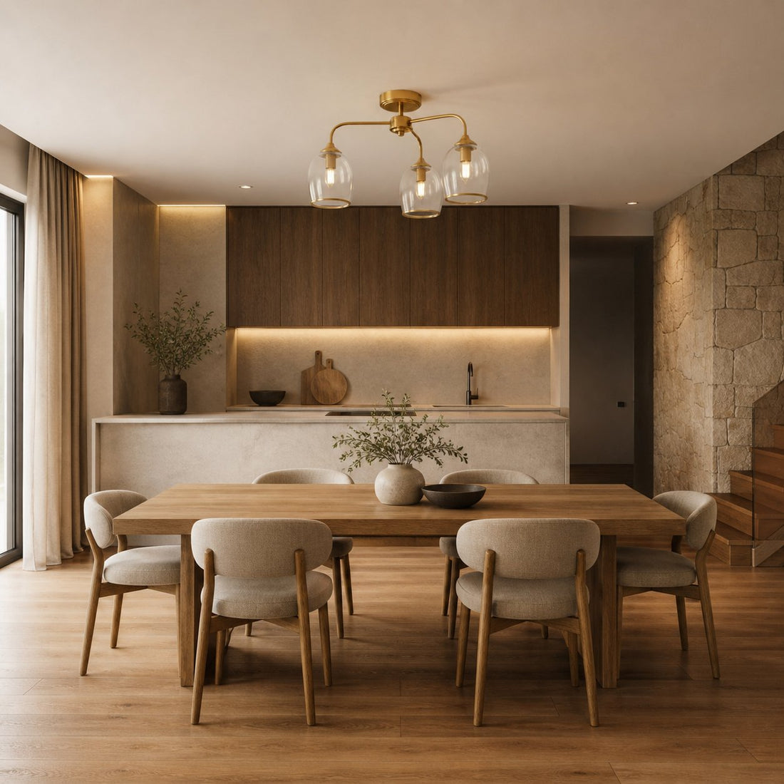 Brazara Multi-Light Glass Shade Pendant Lamp – Curved Metal Arms for Modern Homes