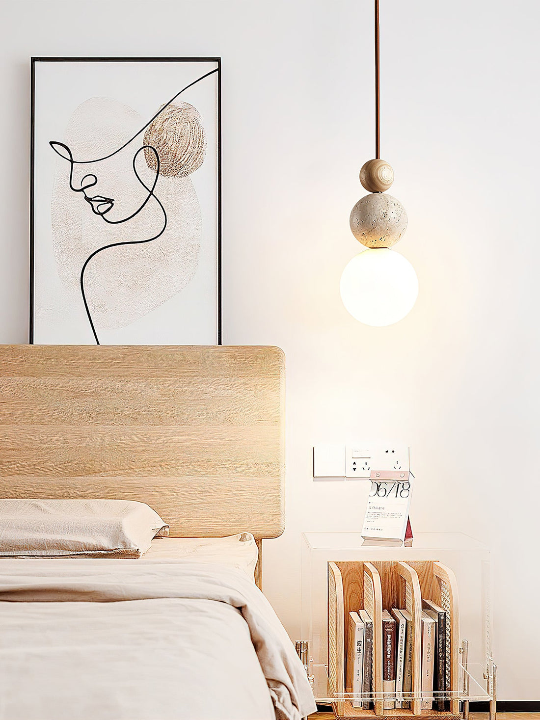 Modern Travertine Stone Globe Pendant Lamp