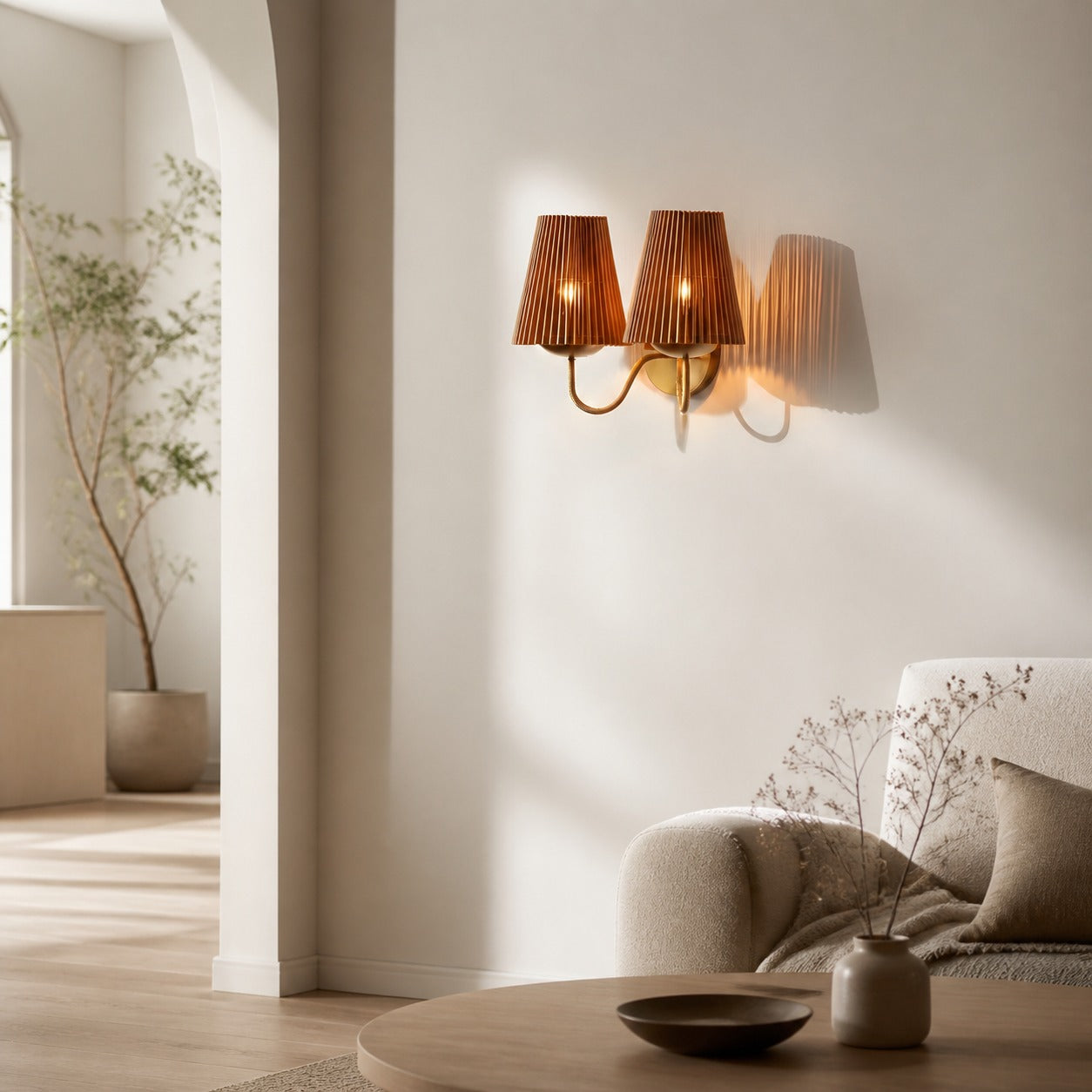 Zhoove Bamboo Wall Lamp - Pleated Natural Shade Design for Living Room or Bedroom