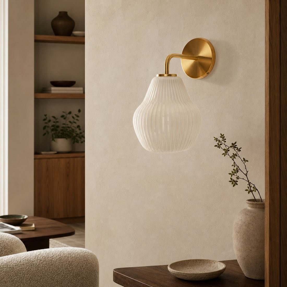Rivrona Ribbed Glass Wall Sconce - Elegant Modern Lighting for Hallway & Bedroom