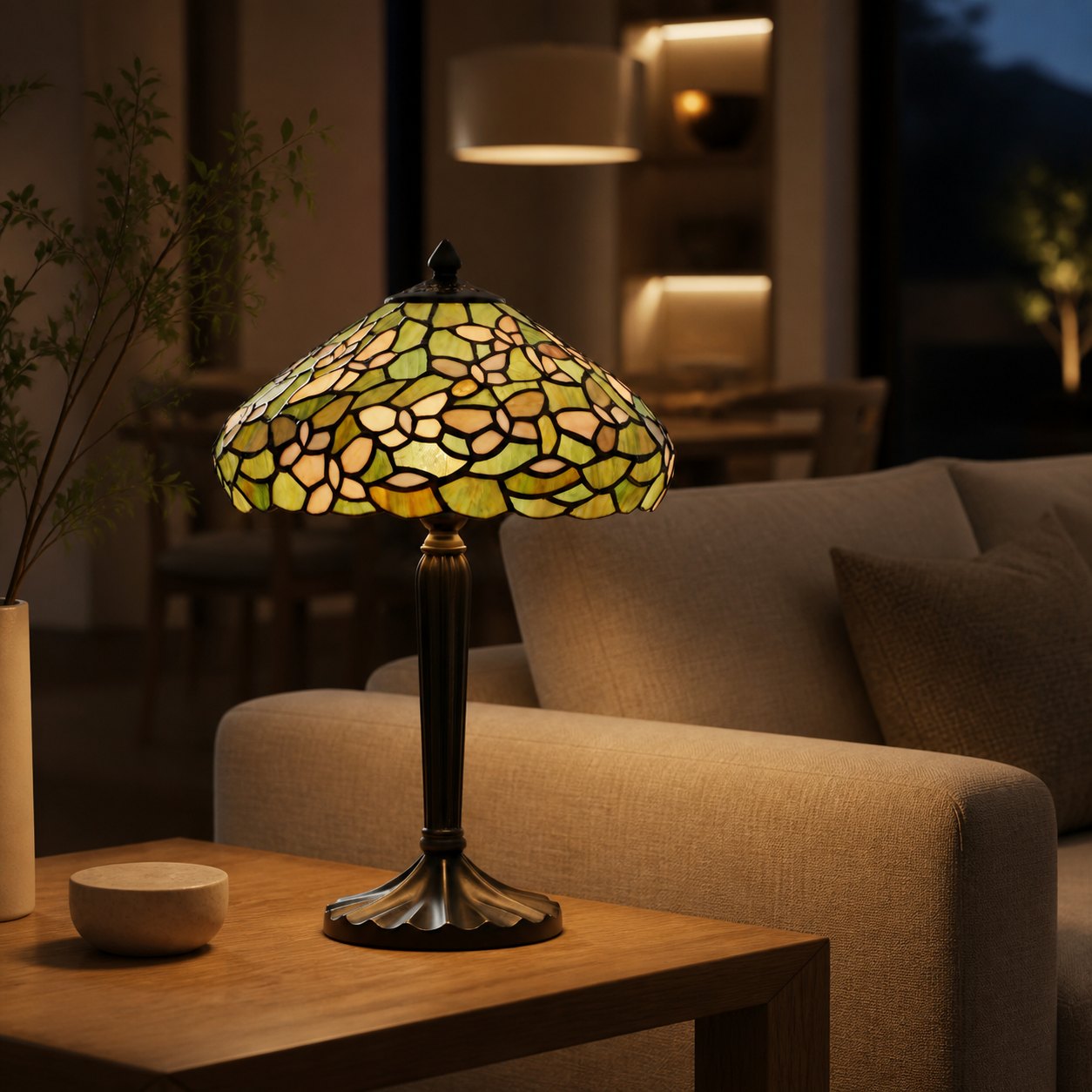 TF Sorenia Table Lamp – Warm Stained-Glass Floral Art-style Lamp for Living Room or Bedroom