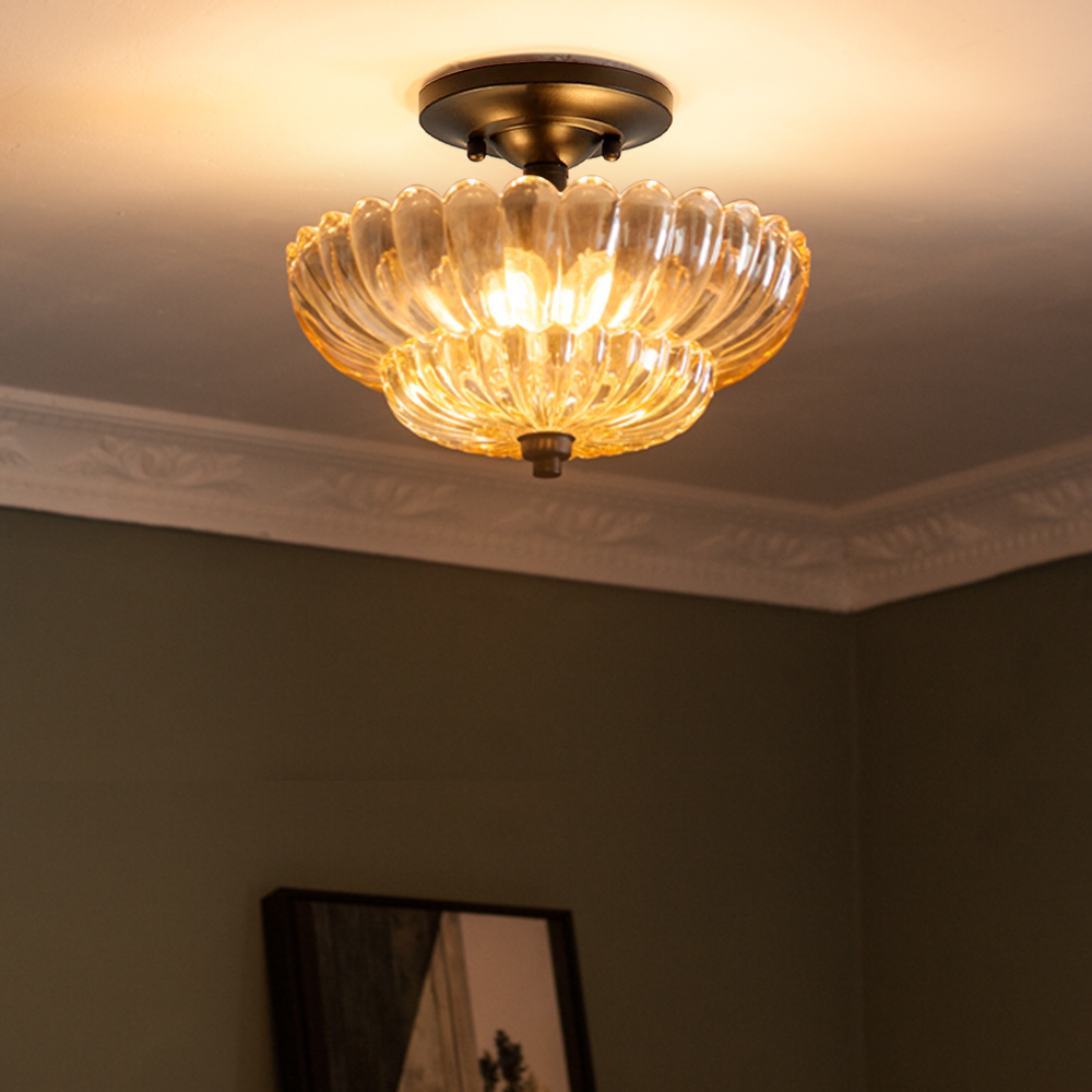 Semi Flush Mount Ceiling Lights Umbrella Shape Glass Lamp