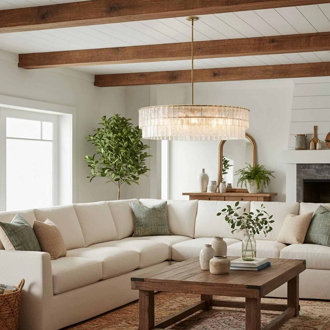 Lumvey Textured Glass Chandelier - Luxury Handcrafted Two-Tier Round Chandelier for Living Room