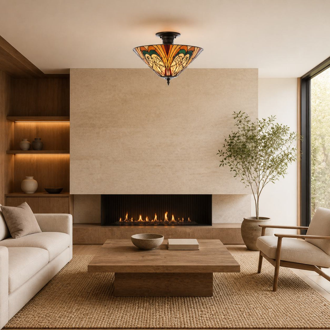 TF Hector Ceiling Light – Handcrafted Stained Glass Design Semi‑Flush or Pendant Fixture for Home
