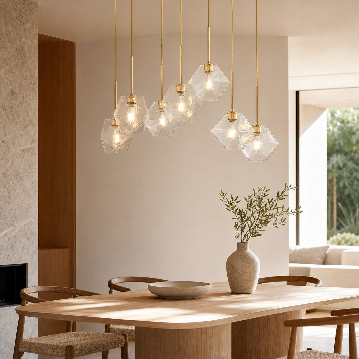 Talvior Luminous Geometric 7-Light Faceted Glass Chandelier