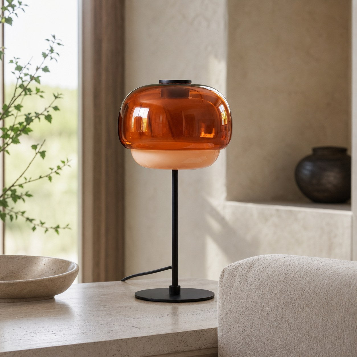 Clinco Modern Retro Glass Table Lamp - Mushroom Double Shade Design