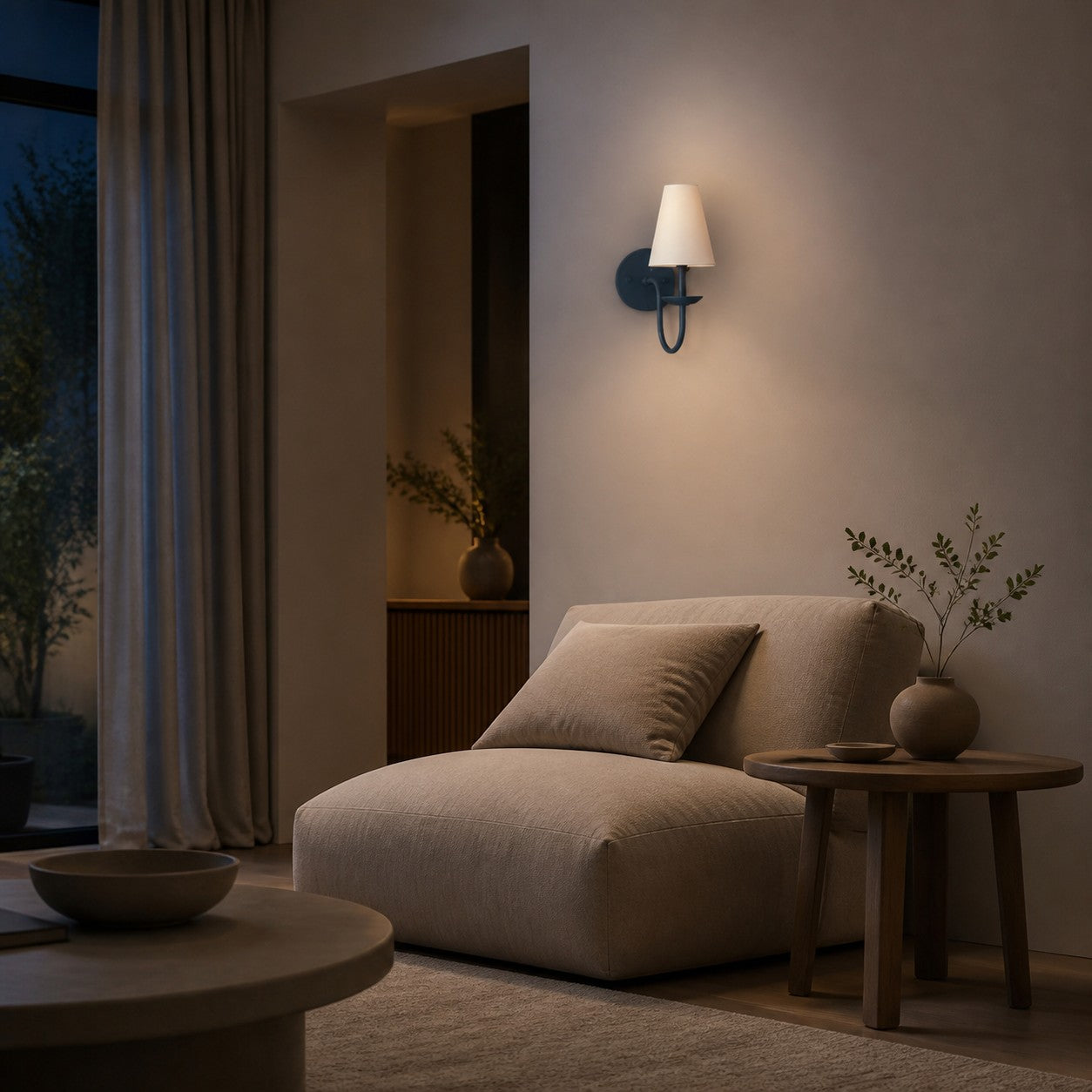 Curva Metal White Linen Sconce - Classic Brass Wall Light for Bedrooms