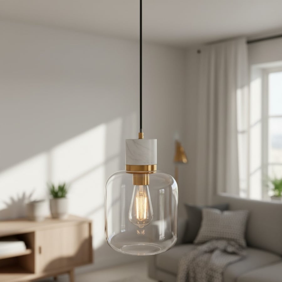 Korlisse Natural Stone and Glass Pendant Light – Stylish Lamp for Lounge or Living Room