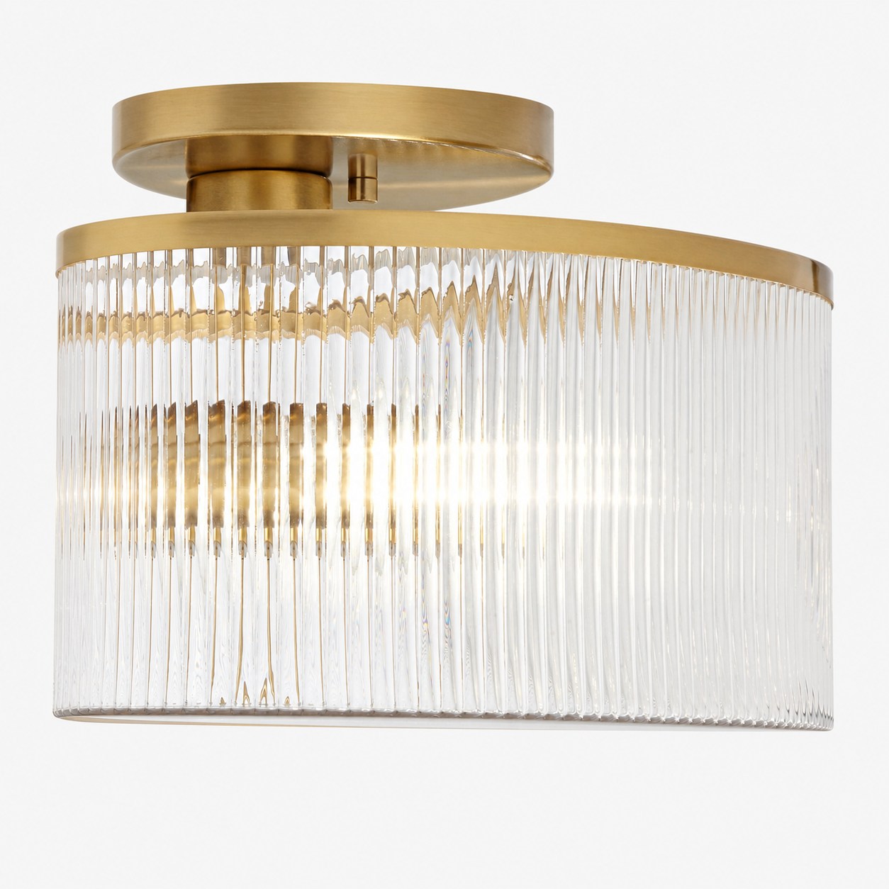 Drum Ribbed Glass Ceiling Lamp - Vintage Farmhouse Flush Mount