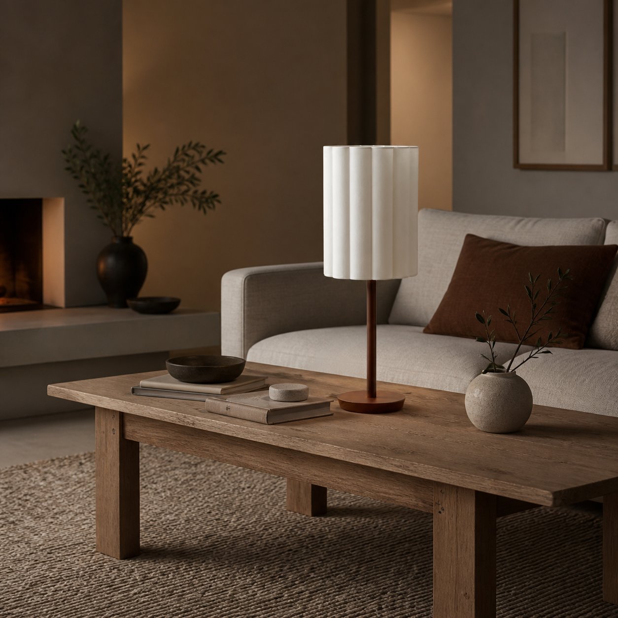 Linbron Modern Fabric Shade Table Lamp with Wood Base – Soft Ambient Lighting for Bedroom or Living Room