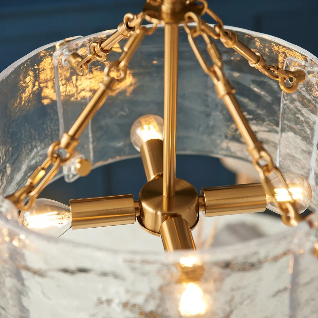 Panellux Decorative Pendant - Handcrafted Curved Glass Panels Brushed Brass Finish for Foyer