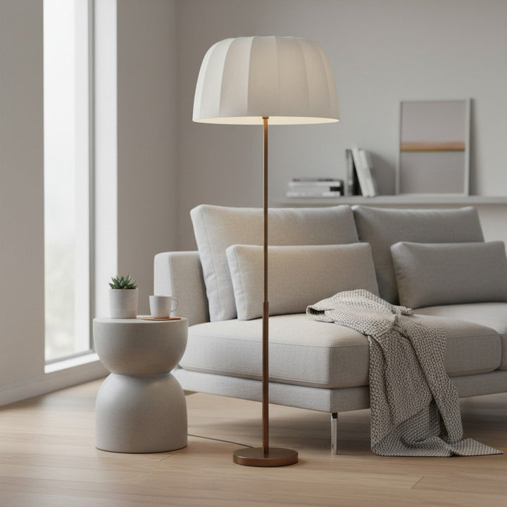 Vellaro Brass Floor Lamp with Fabric Shade – Modern Standing Light for Living Room or Bedroom