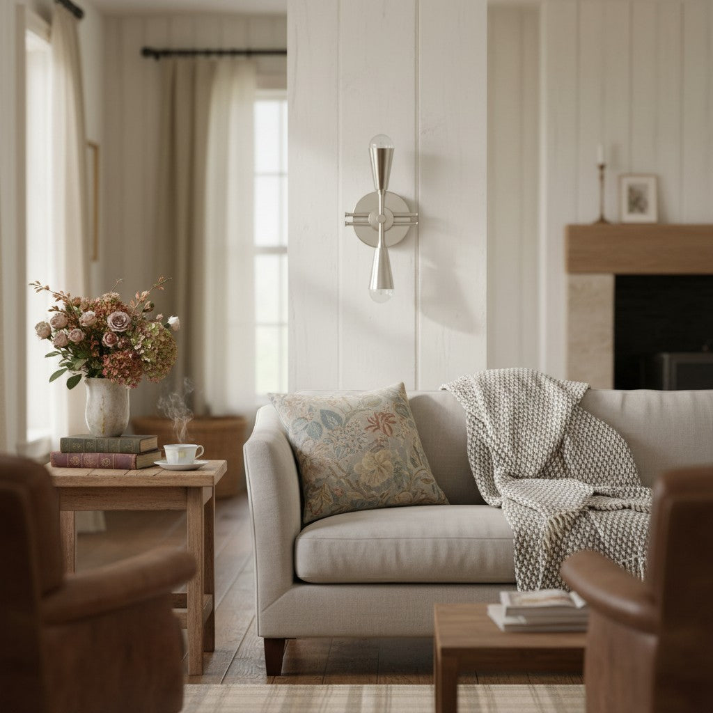 Pyralis Cone Dual Brushed Brass Cone Wall Sconce – Art Deco Vanity Light for Bathroom