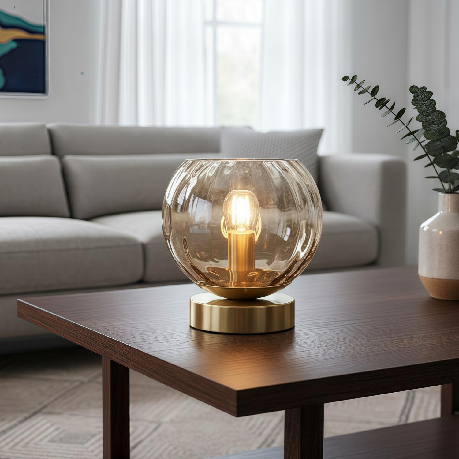 Tracian Modern Dimple Globe Table Lamp – Brass Ambient Decorative Lamp for Bedroom or Lounge