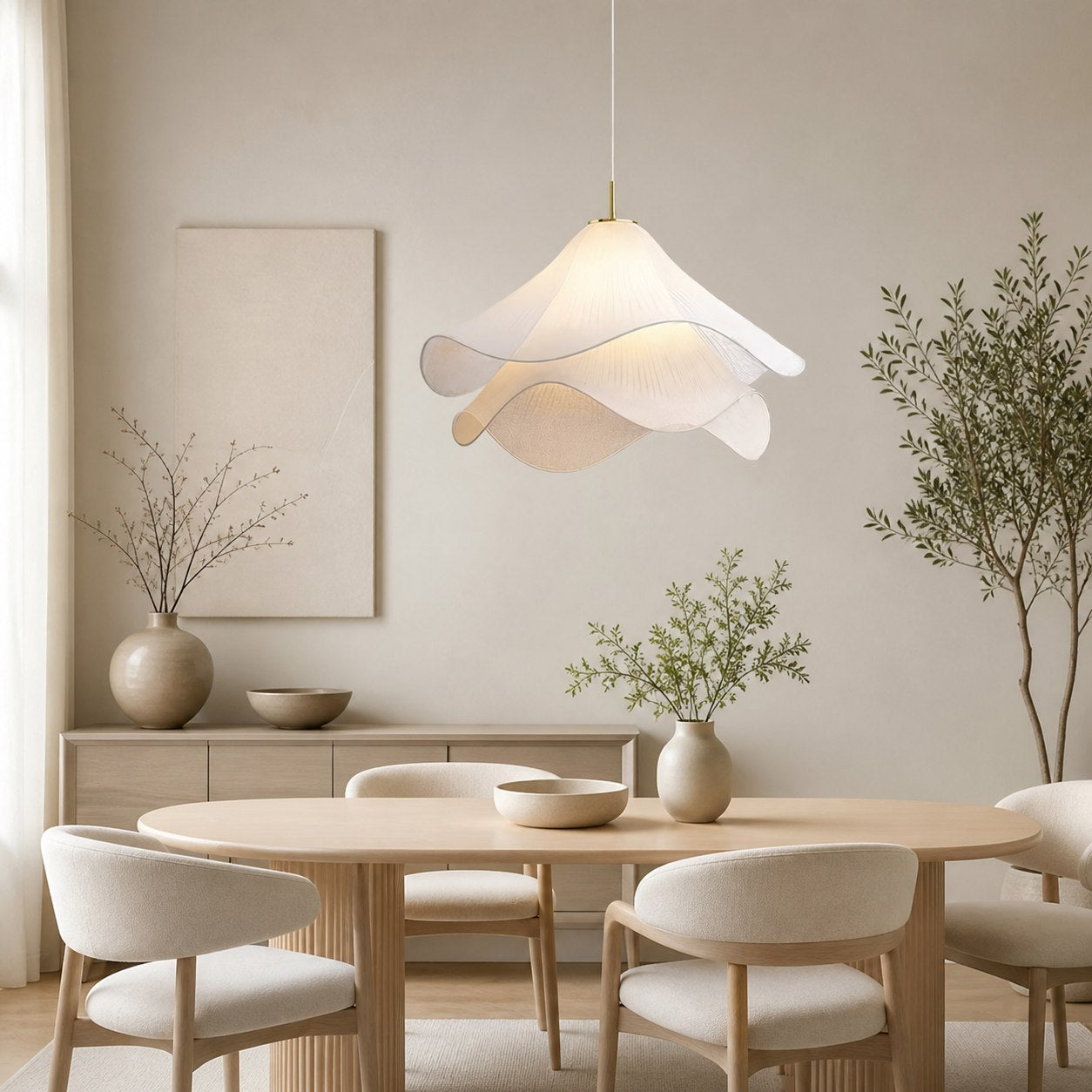 Ethereal Bloom French Floral Pleated Fabric Pendant Light