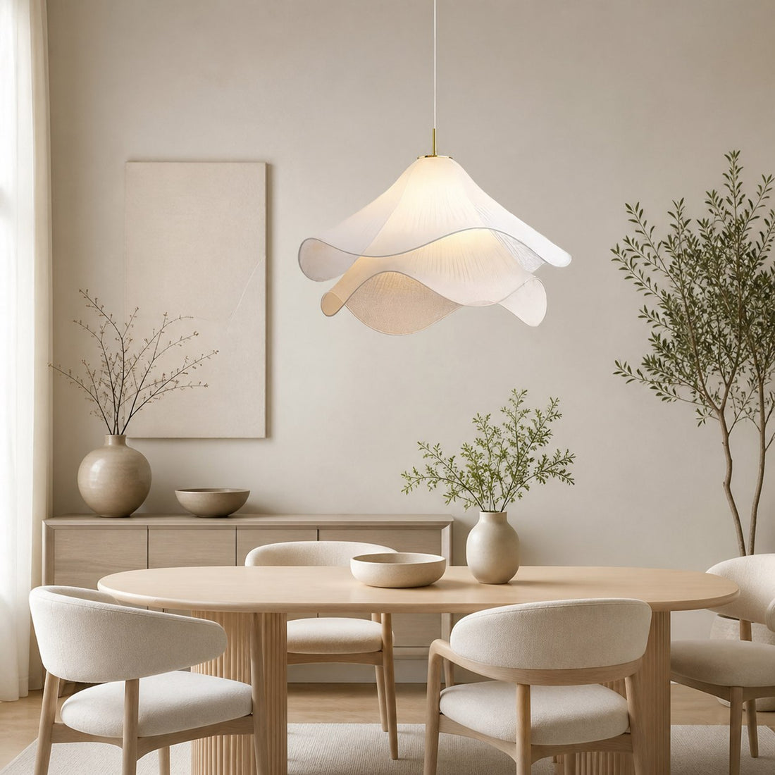 Ethereal Bloom French Floral Pleated Fabric Pendant Light