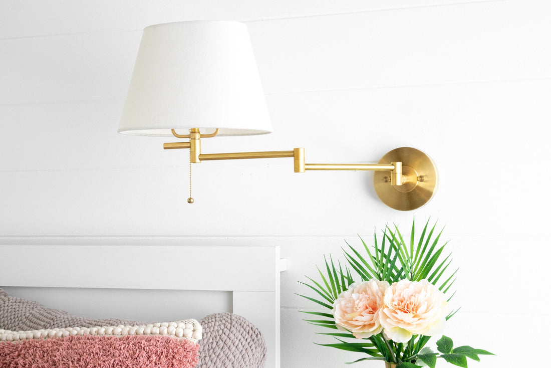 Ornato Luxe Brass Schoolhouse Sconce - Art Deco Wall Light with White Glass Shade