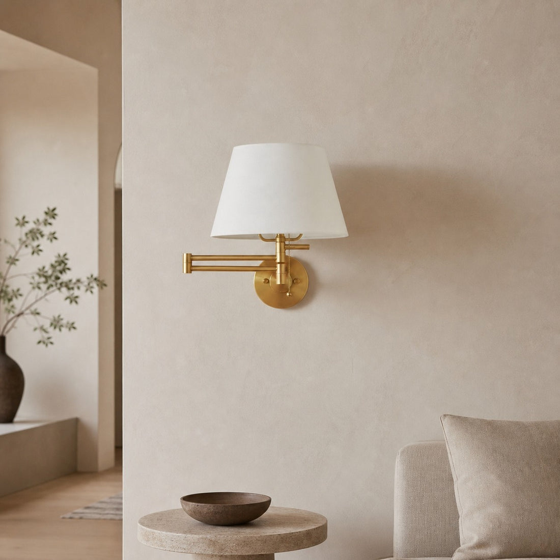Ornato Luxe Brass Schoolhouse Sconce - Art Deco Wall Light with White Glass Shade