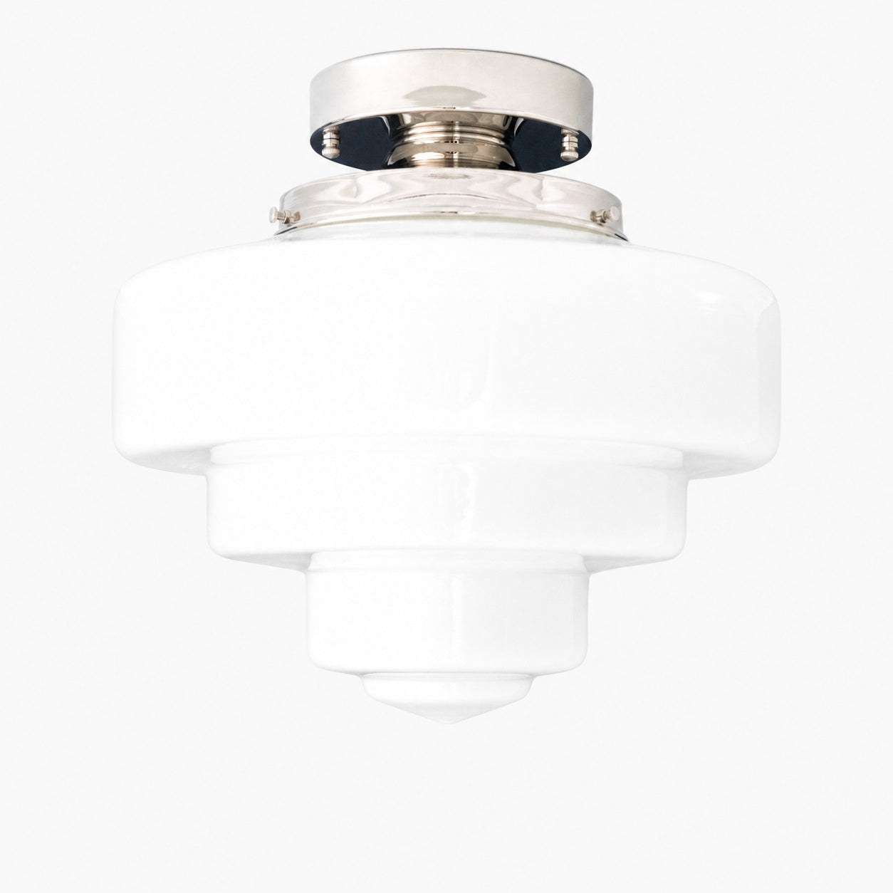 Geotower Glass Brass Ceiling Lamp – Handblown Opal Glass Globe Light