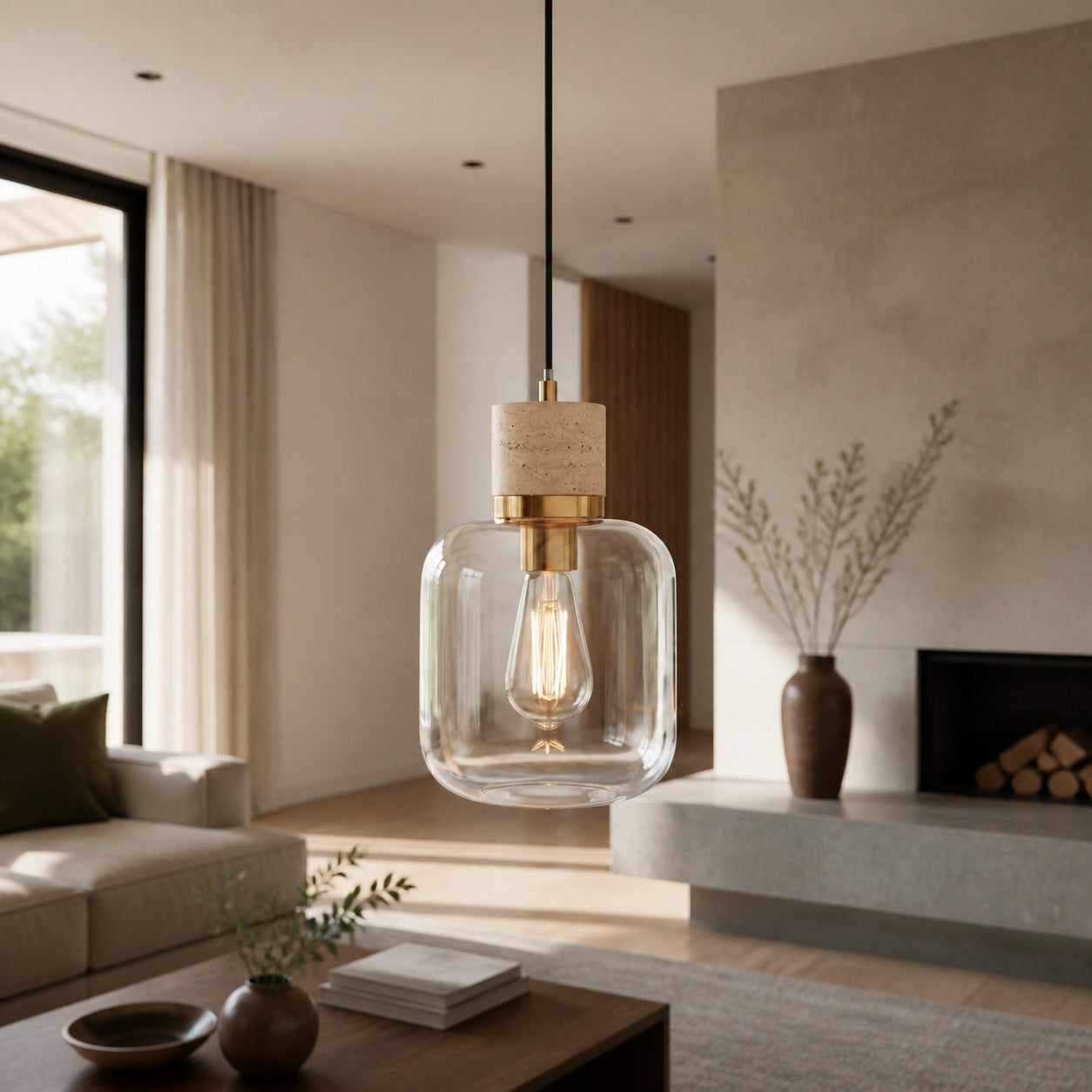 Korlisse Natural Stone and Glass Pendant Light – Stylish Lamp for Lounge or Living Room