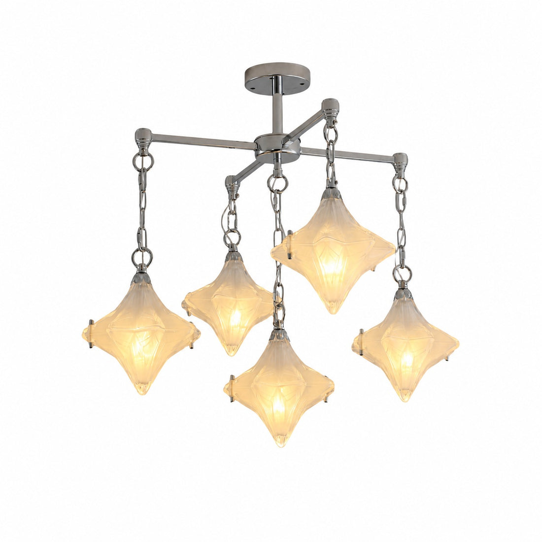Art Deco Astris Star Chandelier – Frosted Glass Deco Fixture for Dining Room