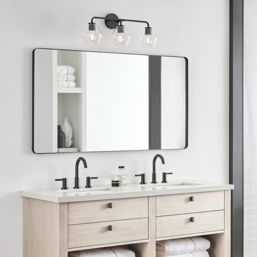 Vintage 3 Light Vanity Wall Light - Metal Glass Shades Bath Wall Sconce