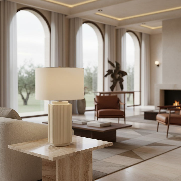 Ceruna Minimalist Ceramic Table Lamp - Ceramic base with a linen lampshade