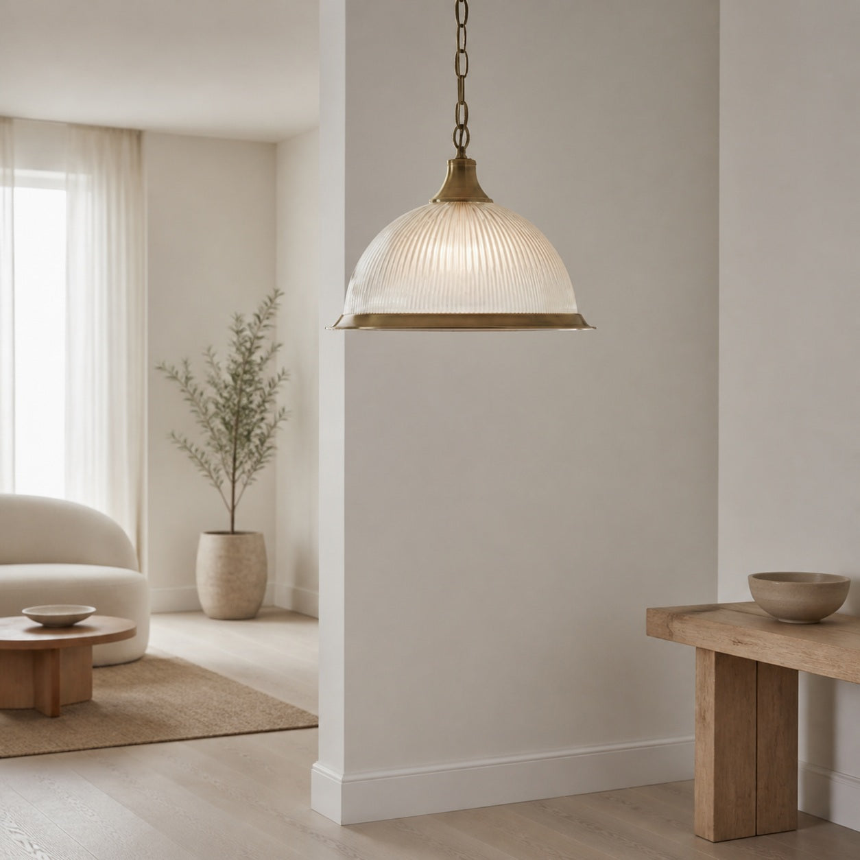 TF Vintora Ribbed Glass Pendant Light – Elegant Metal Trim for Kitchens, Dining Areas and Hallways