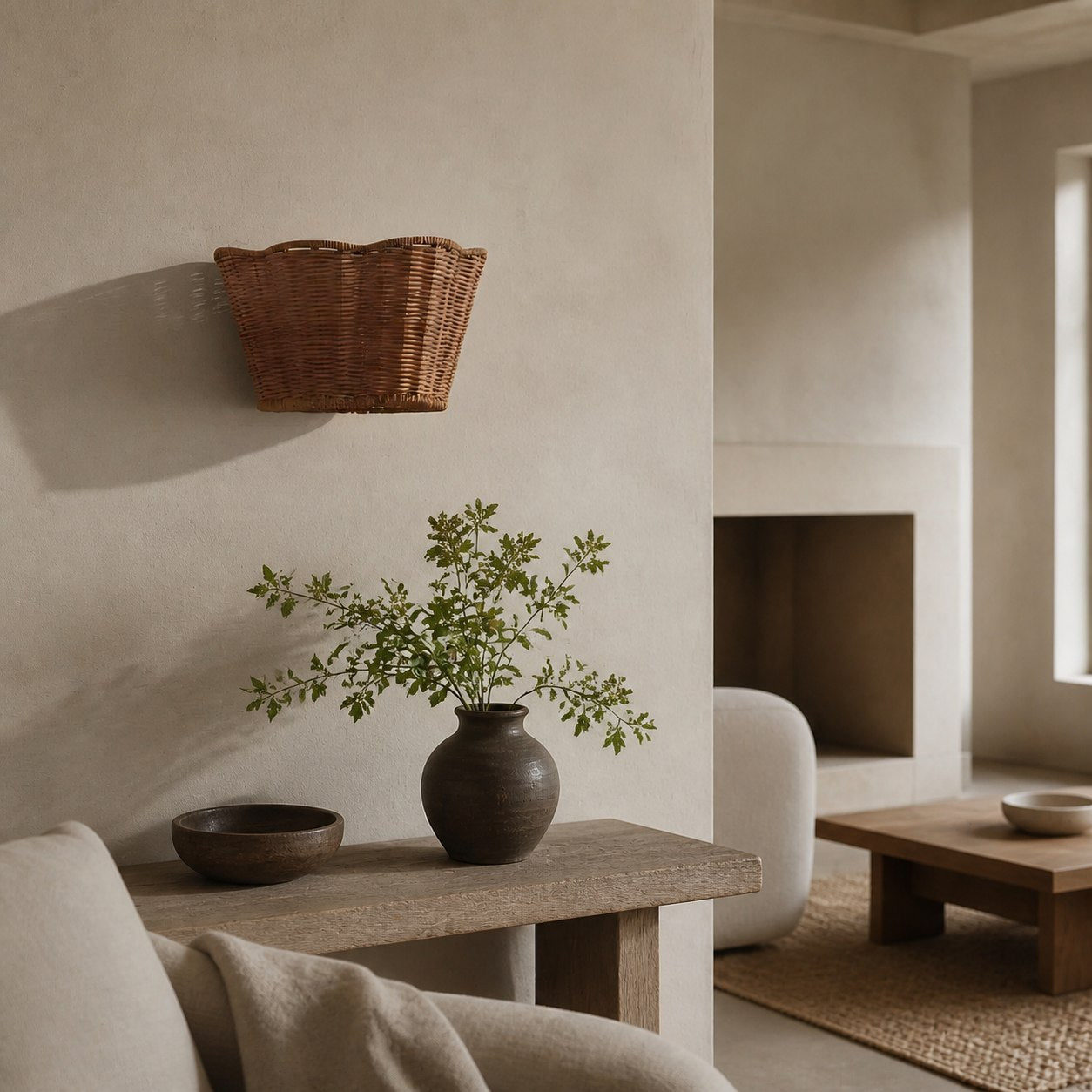 Wickara Woven Wall Sconce – Scalloped Basket Shade Wall Light for Bedroom
