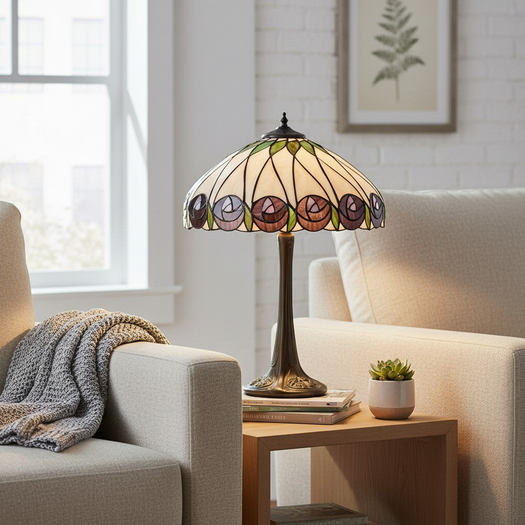 TF Hutchinson Art-Glass Tiffany Style Table Lamp – Handcrafted Design for Home and Office