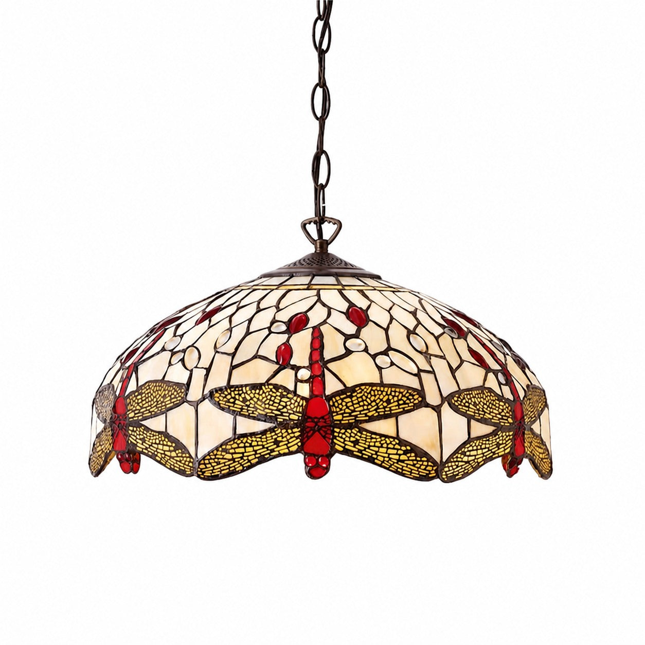 TF Dragonfly Tiffany Pendant Light – Art Nouveau Stained Glass Pendant for Living