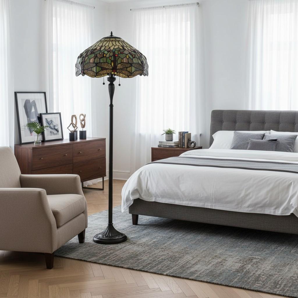 TF Dragonfly Motif Floor Lamp – Vintage Stained-Glass for Living Rooms