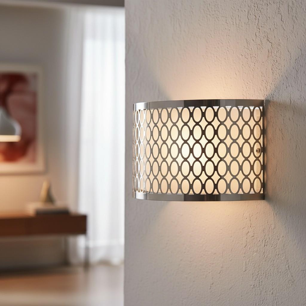 Liorin Fretwork Wall Light - Modern Curved Metal and Fabric Shade Sconce for Hallway or Bedroom