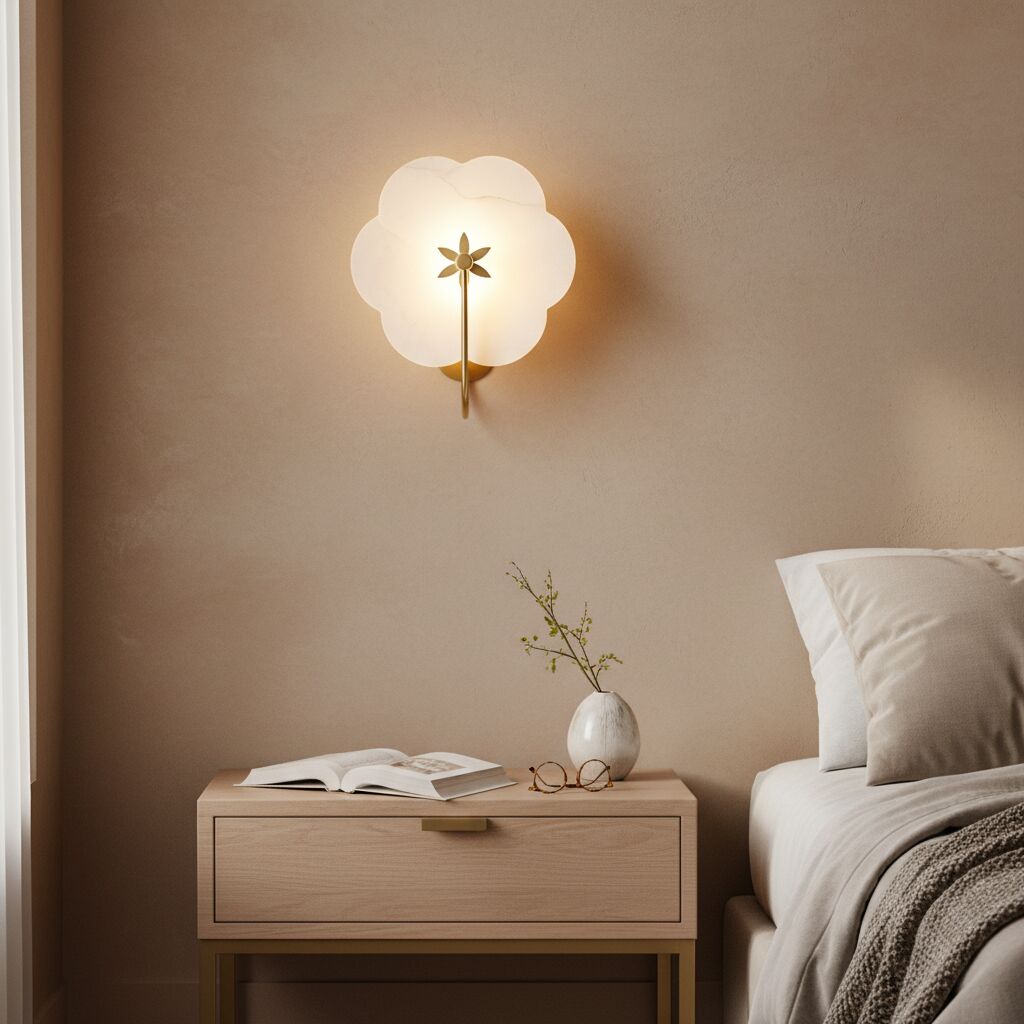 Albi Alabaster Wall Lamp - Carved floral Outlines are Suitable for Living Rooms