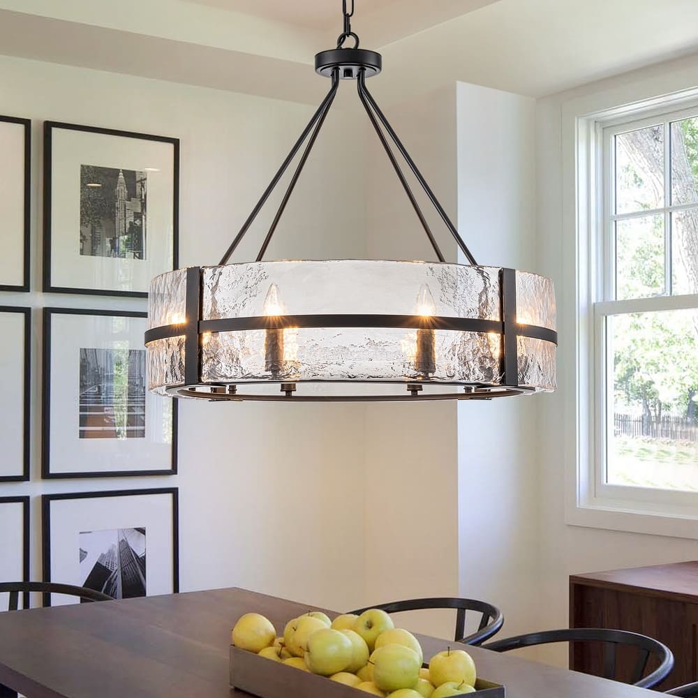 Modern Wide Drum Pendant Lamp – Clear Glass Chandelier For Living Room
