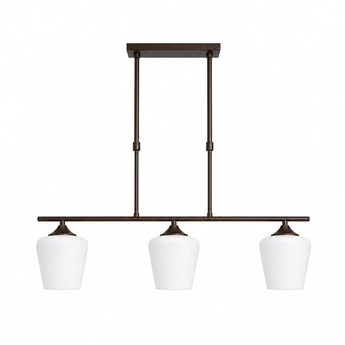 Strellux Coffee Brown linear chandelier with three white opal glass shades