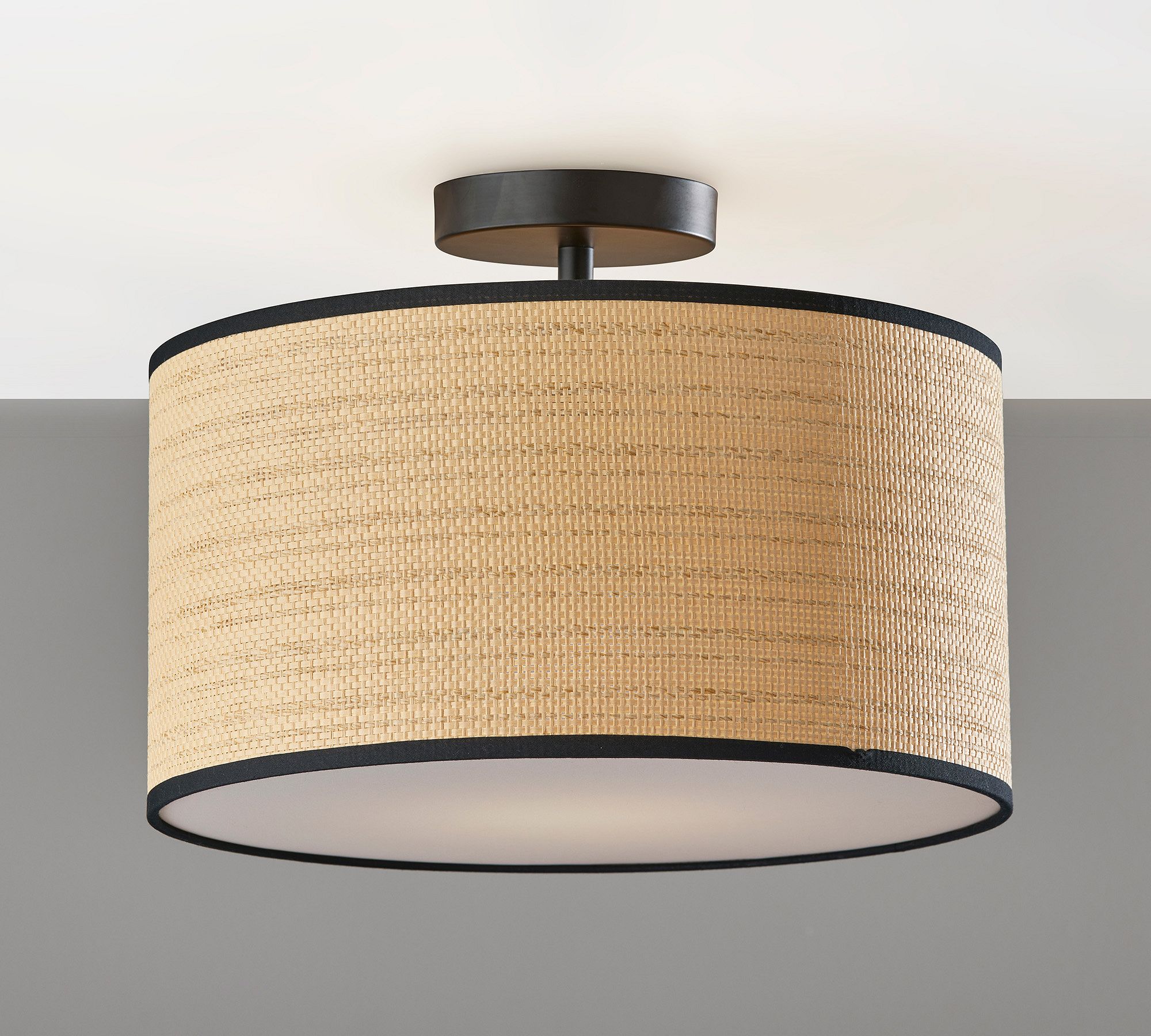 Dumora Drum Shade Ceiling Light - Natural Woven Paper Flush Mount