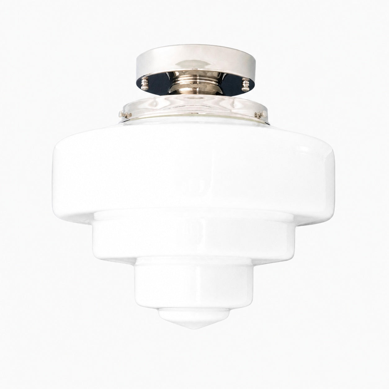 Geotower Glass Brass Ceiling Lamp – Handblown Opal Glass Globe Light