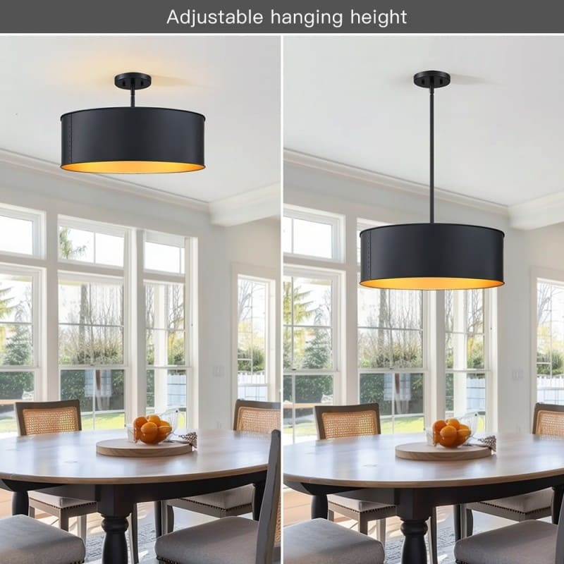 Black Metal Drum Pendant Lamp - Industrial 4 - Light Chandelier