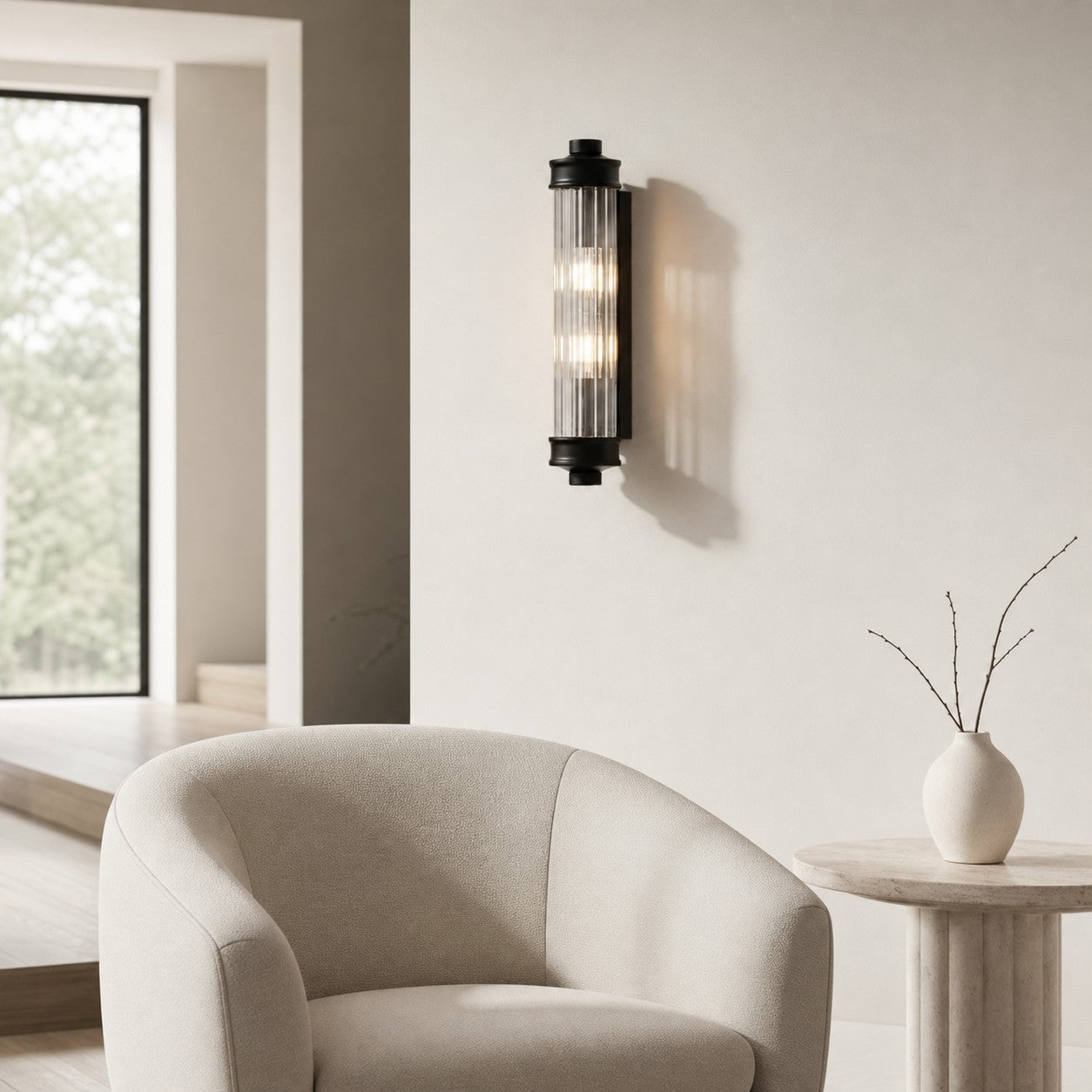 Bravira Ribbed Cylindrical Glass Wall Sconce - Modern Nordic Wall Light for Hallway and Living Space U03