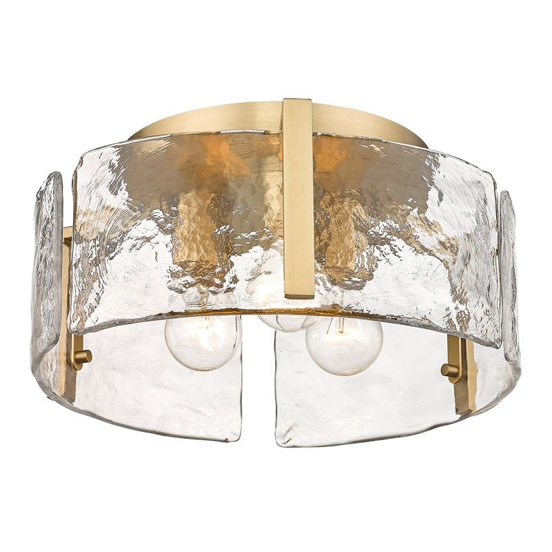Hammered Water Glass Ceiling Light -  Gold Drum Flush Mount Light