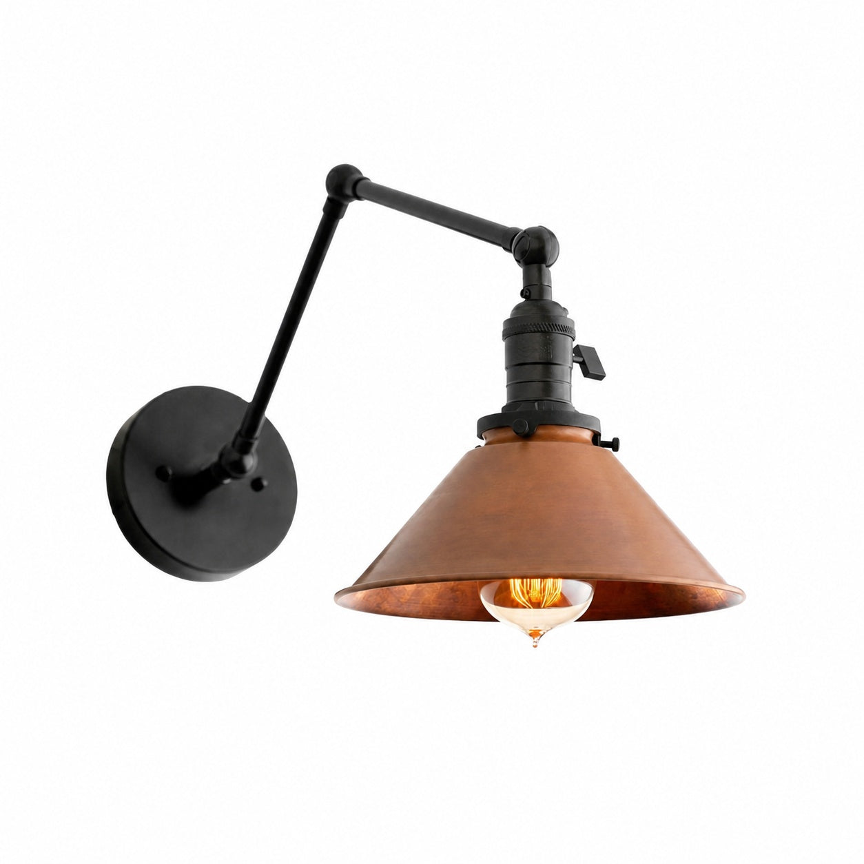 Conique Metal Industrial Wall Sconce with Adjustable Arm - Vintage Copper Cone Shade for Task Lighting