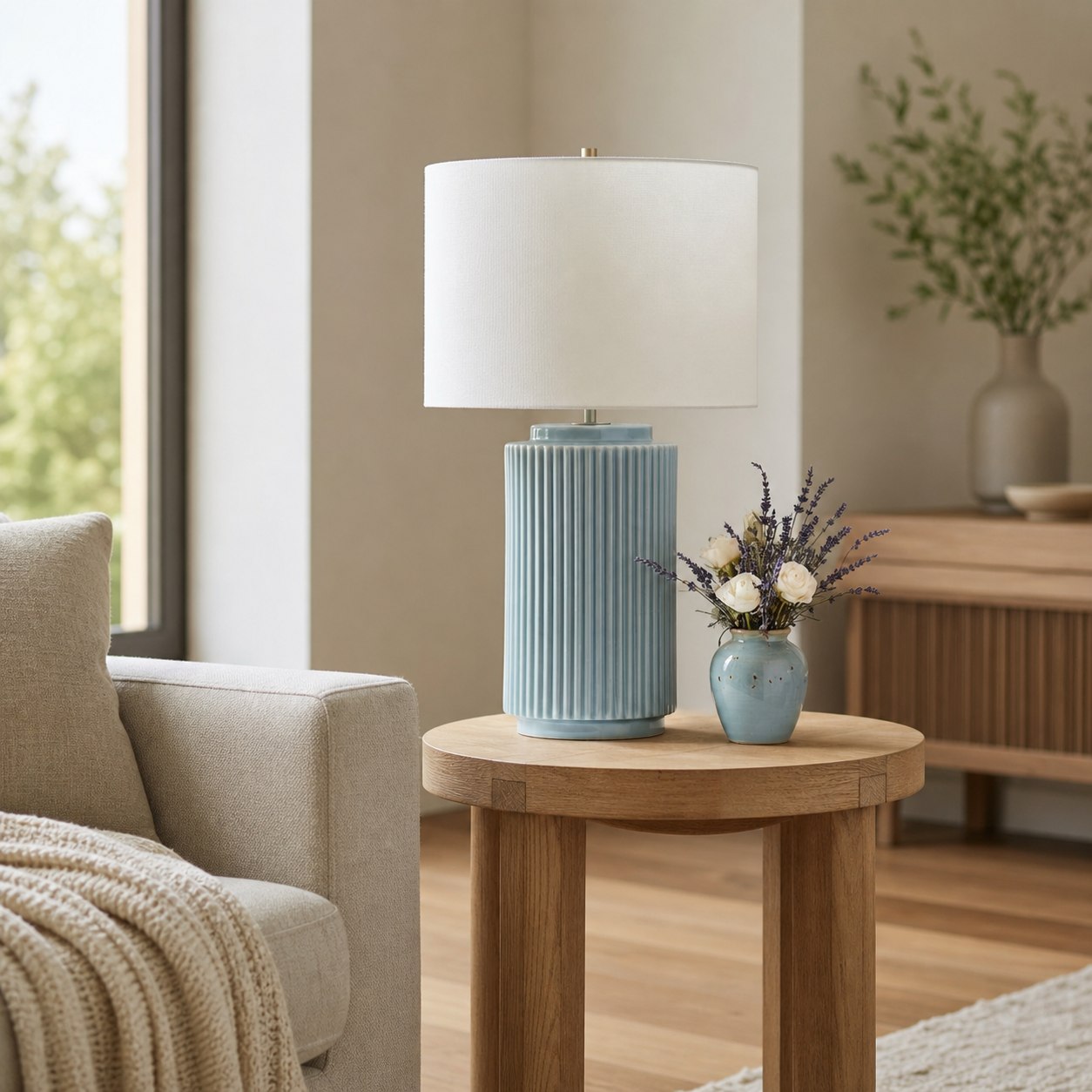 Ceruna Minimalist Ceramic Table Lamp - Ceramic Base With A Linen Lampshade