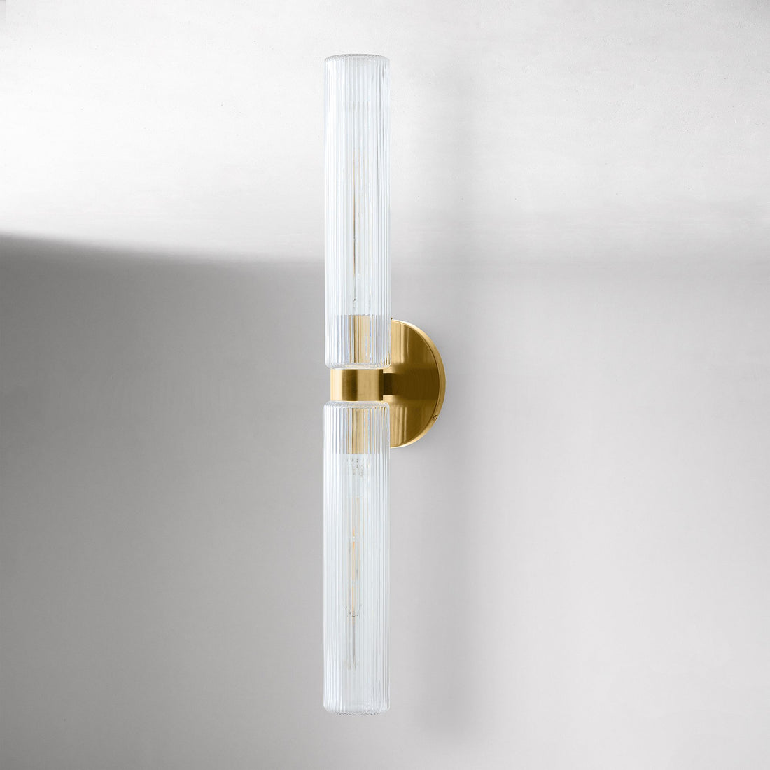 Rivora Modern Fluted Glass Wall Light - Double Short Indoor Outdoor Sconce