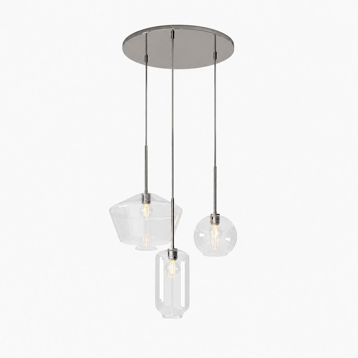 Merin Mixed Sculpture Glass and Metal Triple Chandelier
