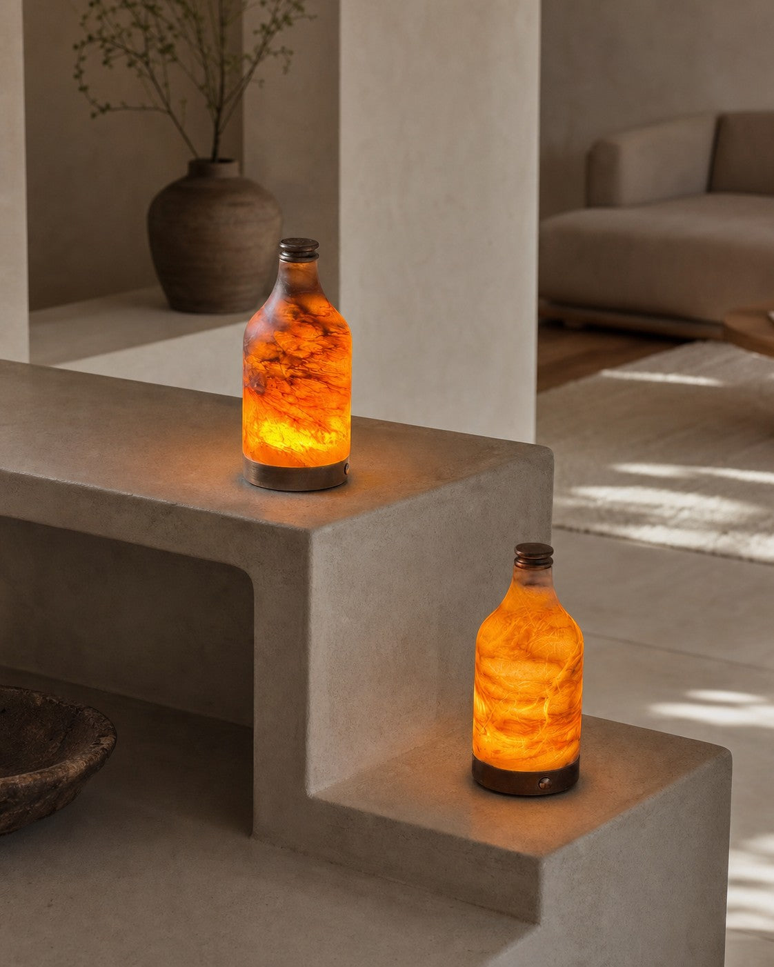 Wine Bottle Alabaster Table Lamp (Built-in Battery)